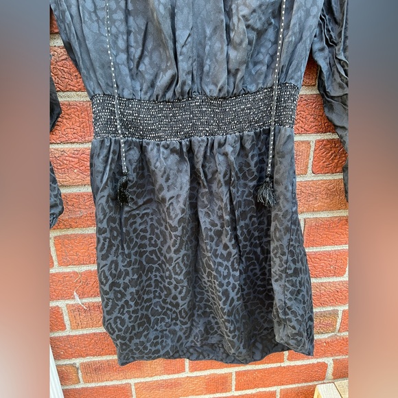 Rebecca Taylor Black Cheetah Peasant Dress Silk  Small - Picture 3 of 6